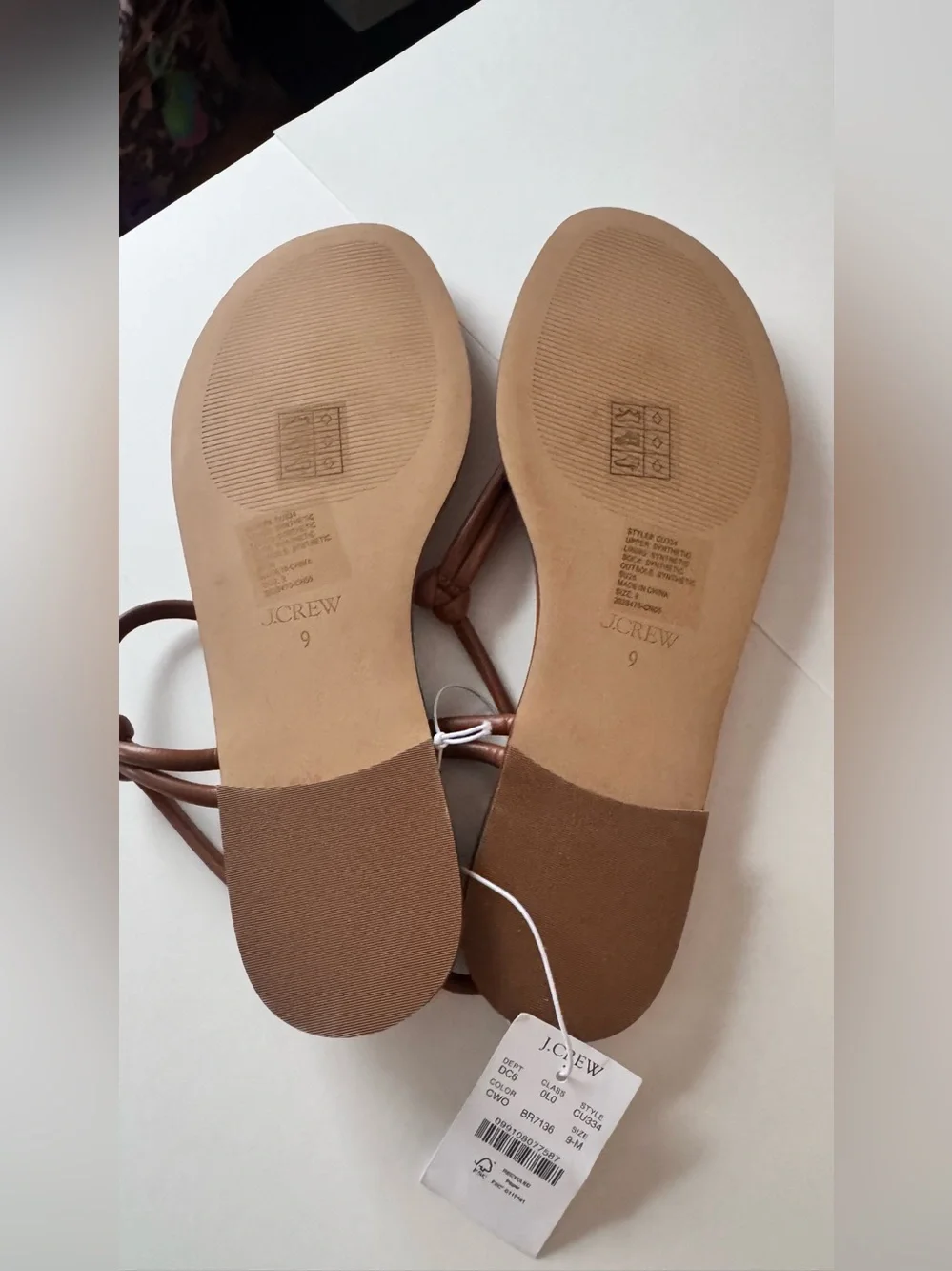 J. Crew factory Brown Leather Knotted T-Strap Sandals